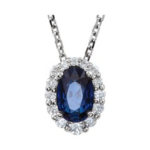 Authenticity Guarantee 
14K White Gold Blue Sapphire and Diamond Pendant... - £992.81 GBP