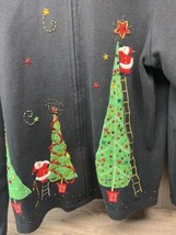 Quacker Factory Black Jacket Zipper Christmas Trees &amp; Santa XS - £14.74 GBP
