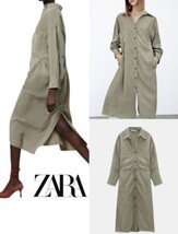 Zara Green Linen Blend Shirt Dress with Pockets Size M - £65.44 GBP