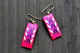 Mexican Ethnic Earrings, Artisan Boho Earrings, Pink Hanging Earrings - £8.77 GBP