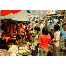 Vintage Chrome Hong Kong Postcard, Open Street Market in Kowloon, Unposted - $10.70
