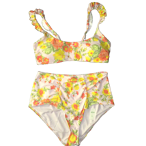 American Eagle Aerie Floral Ruffled Ruched High Waist Bikini Swimsuit Size  M - £22.53 GBP