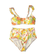 American Eagle Aerie Floral Ruffled Ruched High Waist Bikini Swimsuit Si... - £22.53 GBP