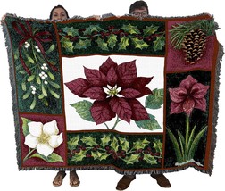 Poinsettia Gift Tapestry Throw Woven From Cotton - Made In The Usa, 72X54). - £57.70 GBP