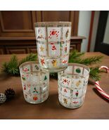 3 Vintage Glasses Christmas Drinking Glasses Tumblers bear snowman santa... - €19,68 EUR