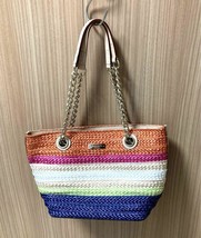 Kate Spade Colorful Straw Chain Handle Tote Bag Summer Woven Purse Pink ... - $87.99