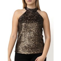 NWT Womens Size XL Cable &amp; Gauge Gold Sequin Halter Sleeveless Blouse Top - £21.69 GBP