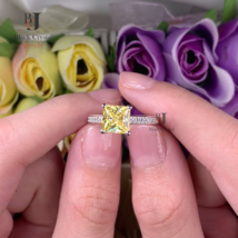 3.20Ct Princess Cut Yellow Canary Gemstone Engagement Ring 14k White Gold Finish - £66.65 GBP