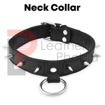 Real Cow Leather Cuffs, BDSM Restraints Choker with Metal Spikes  O Ring Collar - £12.88 GBP