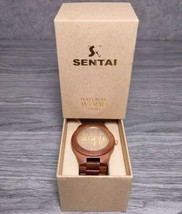 Men&#39;s Wooden Watch, Sentai Handmade Vintage Quartz Watches, Natural Wrist + Box - £20.83 GBP