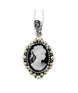 Pearl Radiance and Black Cameo Necklace Adjustable 16-18 Inch - $40.73 CAD