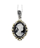 Pearl Radiance and Black Cameo Necklace Adjustable 16-18 Inch - £23.59 GBP