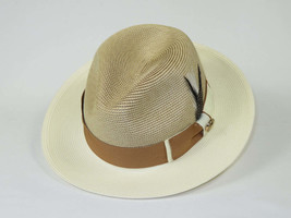 Men's Milani Straw Braided Fedora Hat Soft Crushable FDS-006 Ivory/Cognac image 2