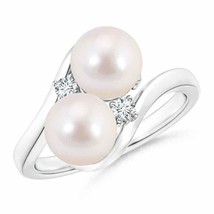ANGARA 7mm Double Japanese Akoya Pearl Ring with Diamond Accents in Silver - £409.65 GBP+
