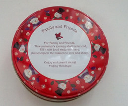 Round metal cookie container happy holidays family and friends snowman d... - $27.80 CAD