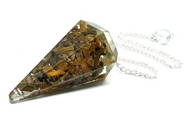 Tigers Eye Orgone Pendulum Orgonite Crystal Chips Healing Confidence Dow... - $10.69