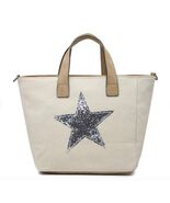 Silver Star Canvas Handbag - Beige - $25.88