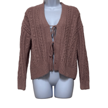 Madewell Womens XS Angora Blend Cardigan Sweater Berry Tie Front Cable K... - $74.78