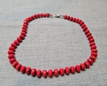 Vintage Red Large Beaded Necklace, Silver Tone Chain, 16&#39;&#39; - £5.29 GBP