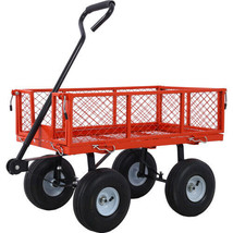 Steel Garden Cart, Steel Mesh Removable Sides, 3 cu ft, 550 lb Capacity, red - £83.99 GBP