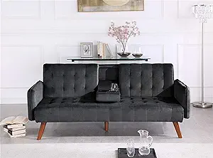 US Pride Furniture Classical Style Soft Round Arm 72 Wide Black Velvet T... - $580.99