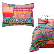 Anthropologie Pair Icelandic King Shams Colorful Quilted Bright Happy Gr... - $88.36