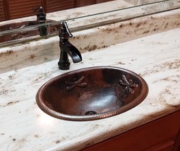 19&quot; Oval Copper Bathroom Drop In Sink with Dragonfly Design with Drain - $199.95