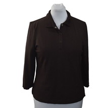 Paraphrase Polo Shirt Womens XL Brown Cotton 3/4 Sleeve Snap Closure - £19.51 GBP