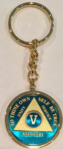 5 Year AA Medallion Blue Color Gold Plated With Keychain Chip Holder - £22.02 GBP