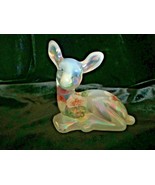 Fenton Art Glass Hand Painted Lenton Rose Opalescent Fawn Deer Figurine - £58.97 GBP