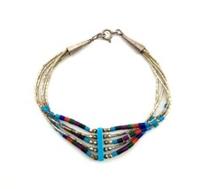 Vintage Liquid Sterling Silver 925 Multi colored beaded stones strand Bracelet - £38.38 GBP