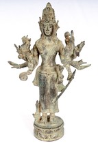 Antico Indonesiano Stile Bronzo Giavanese IN Piedi 16-Arm Shiva Statua - - £567.05 GBP