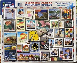 White Mountain America Smiles 1000 Piece Puzzle Usps Postage Stamps Complete - $9.95