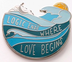 Logic Ends Where Love Begins Pin Ocean Wave Sun Moon Quote Enamel OwlCra... - $13.67 CAD