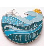 Logic Ends Where Love Begins Pin Ocean Wave Sun Moon Quote Enamel OwlCra... - $13.66 CAD