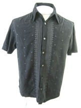 Mondo di Marco casual mens silk blend pit to pit 22 sz M black embroidered camp - £21.05 GBP