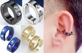 Men Women Clip On Hoop Earrings,Stainless Steel w/Rhinestone Silver,Gold... - $53.53 MXN+