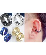 Men Women Clip On Hoop Earrings,Stainless Steel w/Rhinestone Silver,Gold... - €2,51 EUR+