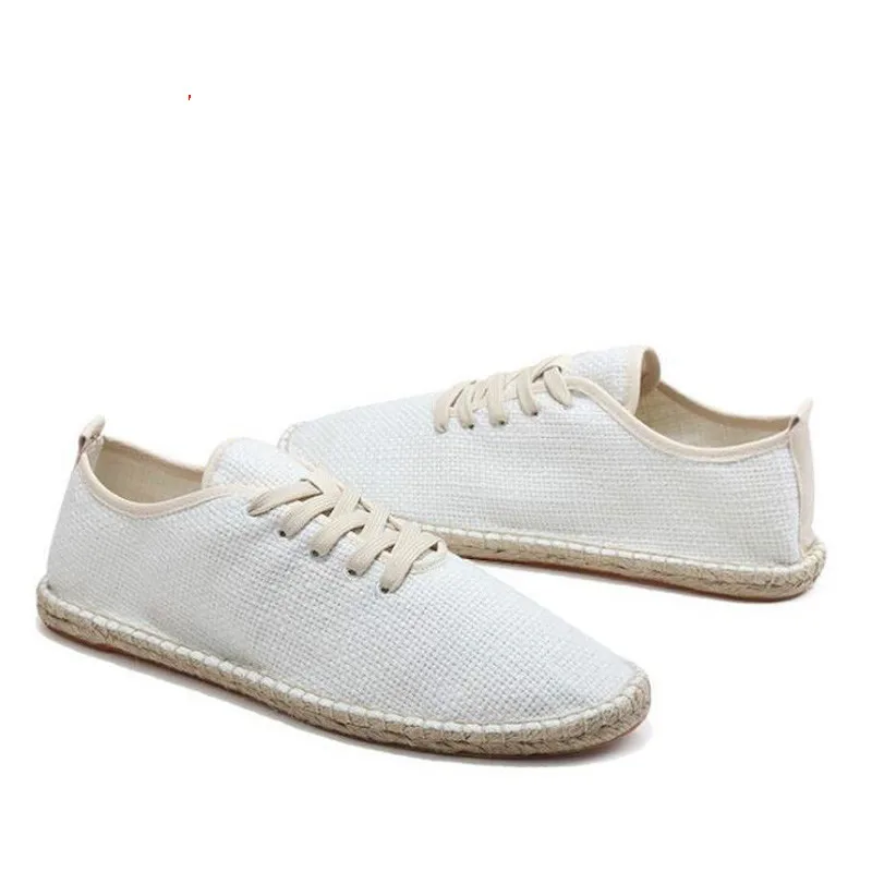Men Canvas Shoes Breathable Men&#39;s Loafers Slip On Solid Black White Hemp... - £35.11 GBP