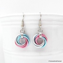 Transgender pride earrings, handmade love knot chainmail trans pride jewelry - £13.59 GBP