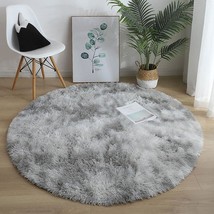 Gumohk 4X4 Soft Grey Round Rug For Bedroom Modern Fluffy Circle Carpet For Kids - £26.72 GBP