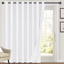 100% Blackout Linen Look Patio Door Curtain, 108&quot; Long, Extra Wide,, Pure White. - £47.11 GBP