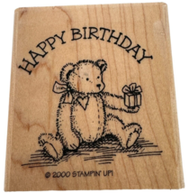 Stampin Up Rubber Stamp Happy Birthday Card Making Words Teddy Bear Gift Box Bow - £3.97 GBP
