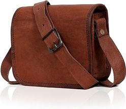 Handmade goat leather messenger Cross-body Satchel Vintage Genuine Brown bag - $50.00