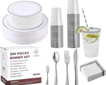 Silver Disposable Plastic Dinnerware Set 250 Count, 50 Silver Plastic Pl... - £42.05 GBP