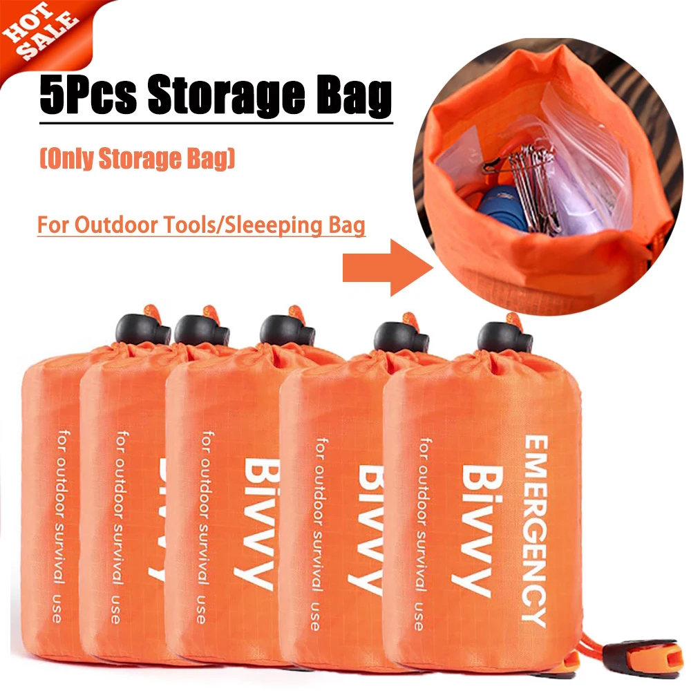 5PCS Storage Bag For Emergency Sleeping Bag Bivvy Sack With Drawstring &amp; - £8.35 GBP+