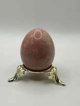 Vintage Stone Granite Decorative Egg Marbled Light Pink with Gold Plastic Stand - £9.03 GBP