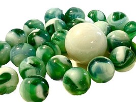 Vintage Glass Marbles Lot Of 25 Green White Swirls About 18cm And One 1”... - $50.00
