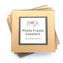 Set of 4 Personalised Gold Glass Coasters with space for photos of child... - $9.84