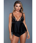 2 Pc Satin Cami Set With Plunging Neckline Top And Elasticated Mini Shorts - €28,45 EUR